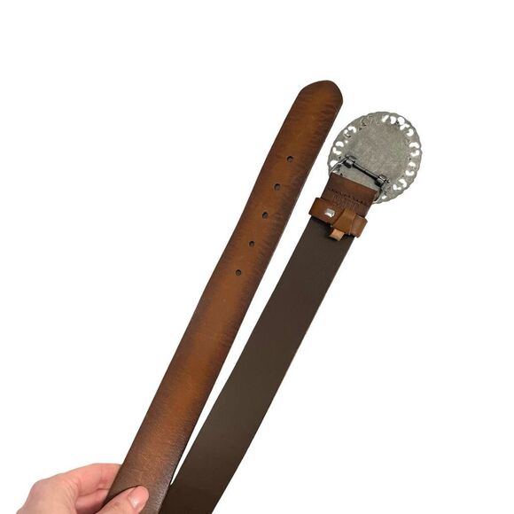 Wilsons Leather silver tone oval buckle stone belt Size M boho statement western - Picture 7 of 8